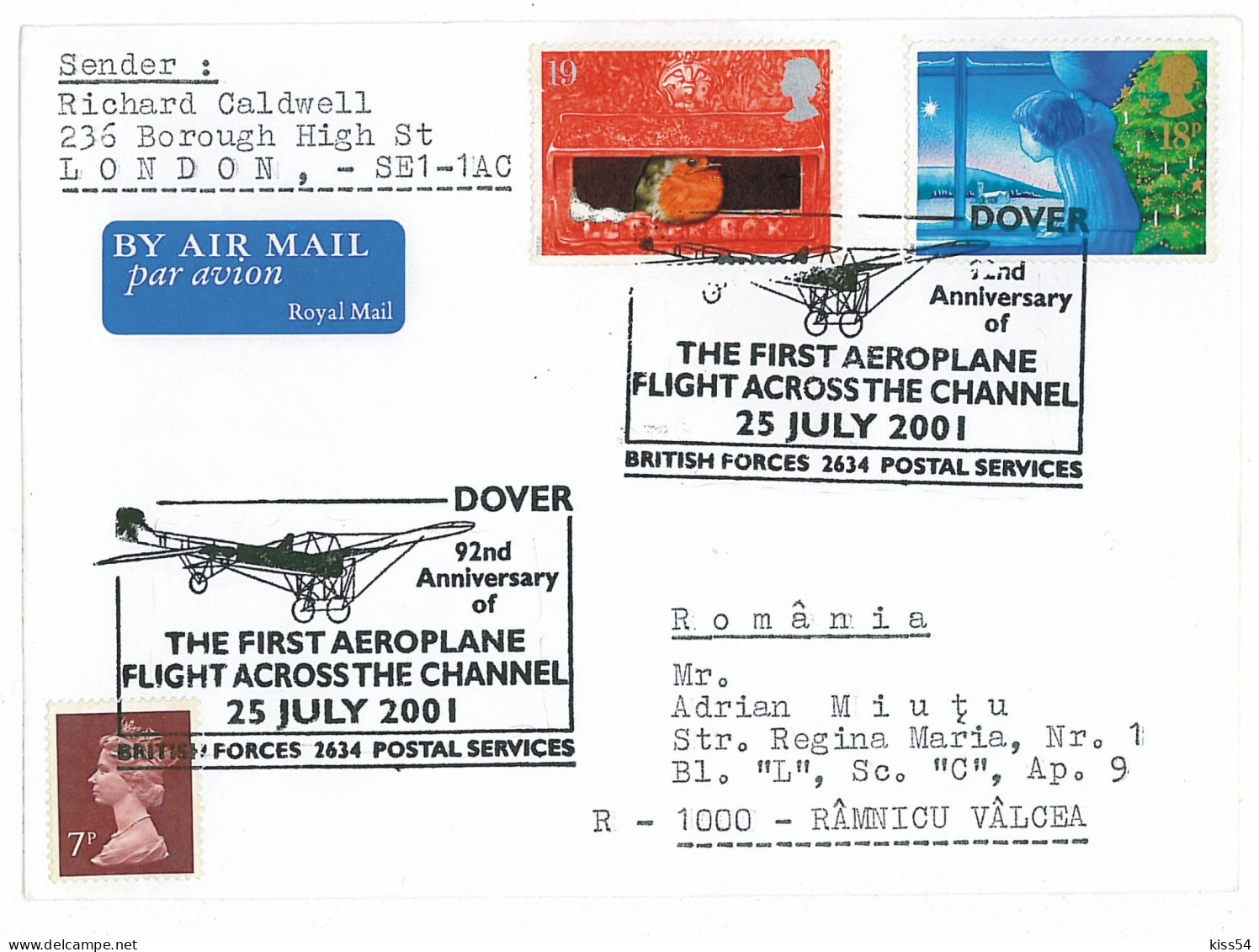 COV 17 - 1068-a FLY, England - Cover - Used - 2001 - Briefe U. Dokumente