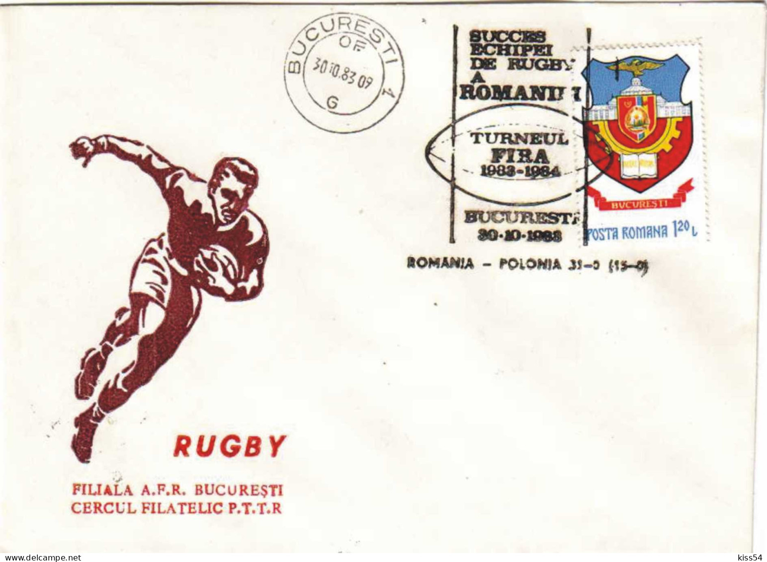 COV 17 - 25 RUGBY, Romania - Cover - Used - 1988 - Lettres & Documents