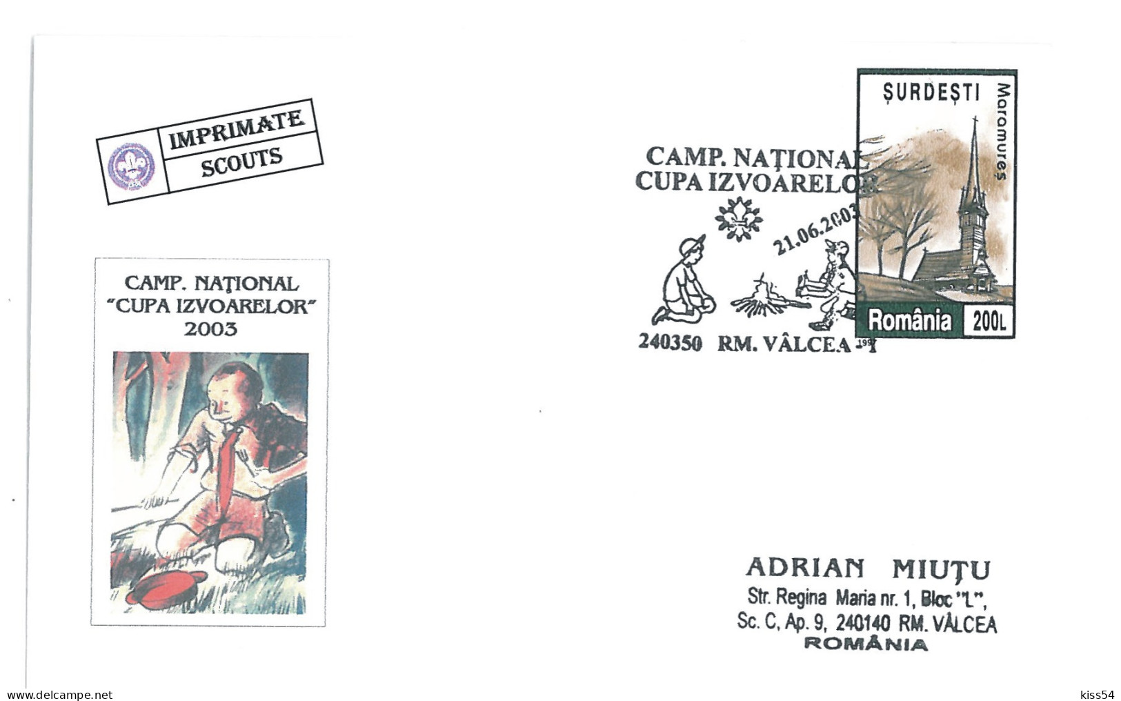 SC 44 - 1283 Scout Romania - Cover - Used - 2003 - Covers & Documents
