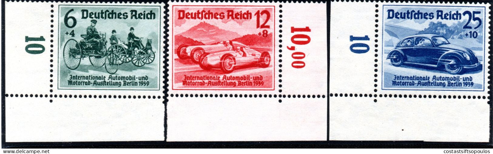 2950.GERMANY,1939 AUTOMOBILE AND MOTORCYCLE EXHIBITION YT. 627-629  MNH(HINGED IN MARGIN) - Unused Stamps