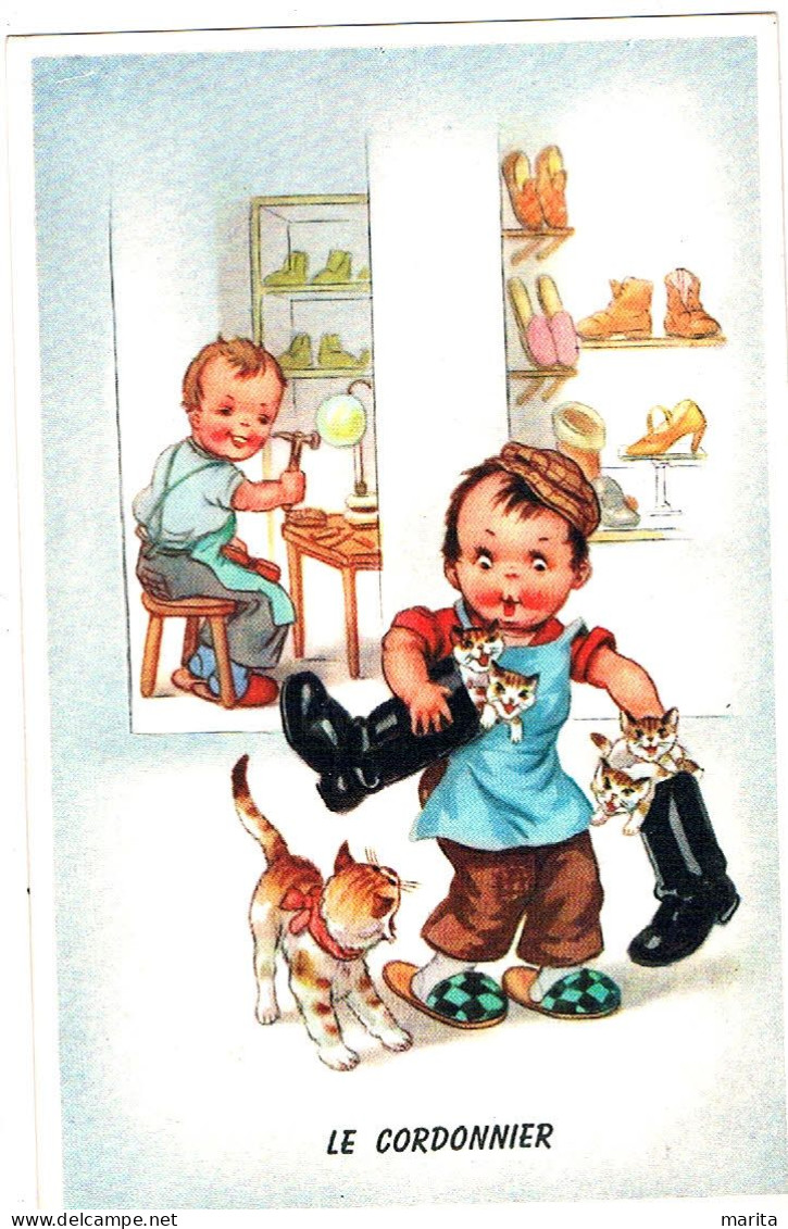 Chat 2 Enfants -katzen  -poesjes En Kinderen Schoenmaker -cats,kittens - Cats