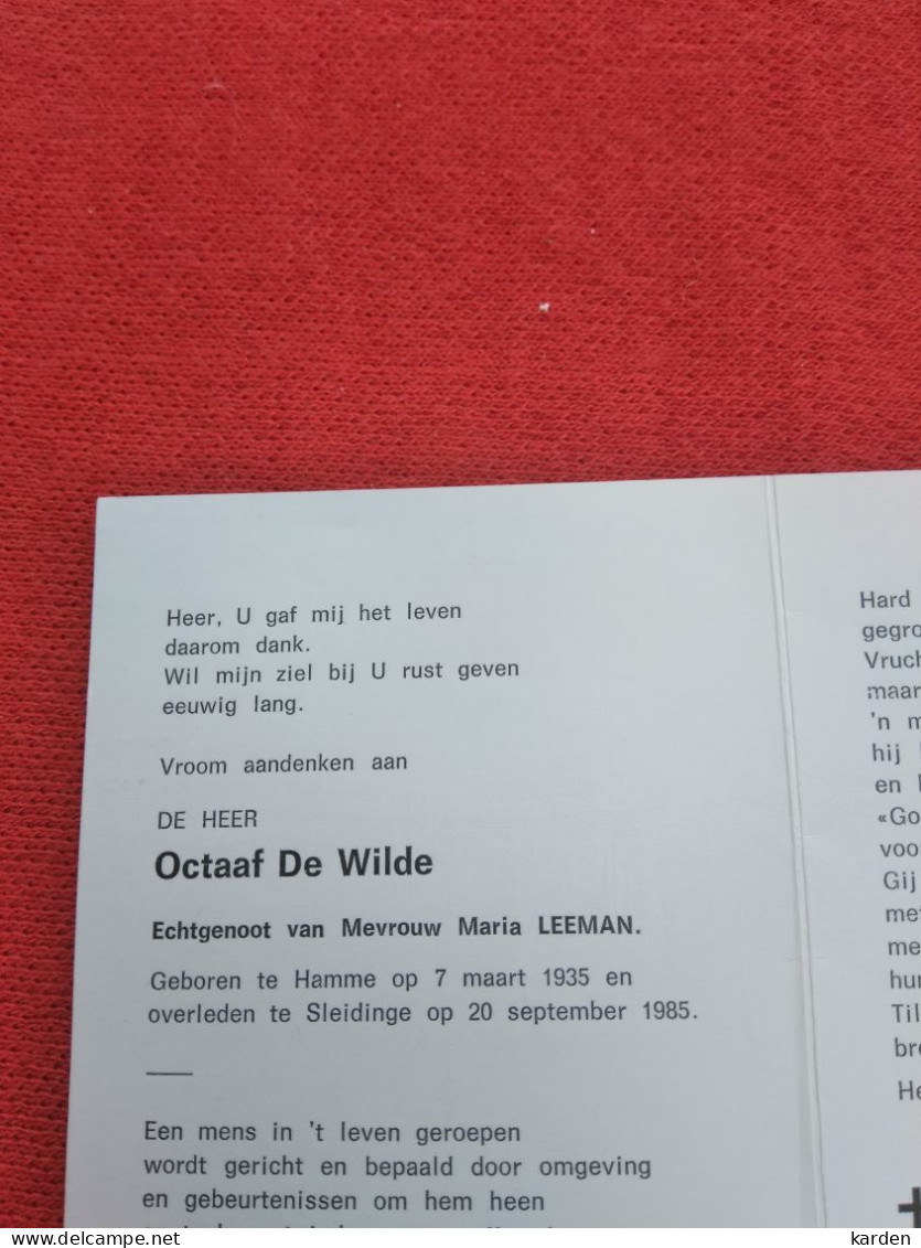 Doodsprentje Octaaf De Wilde / Hamme 7/3/1935 Sleidinge 20/9/1985 ( Maria Leeman ) - Religion & Esotericism