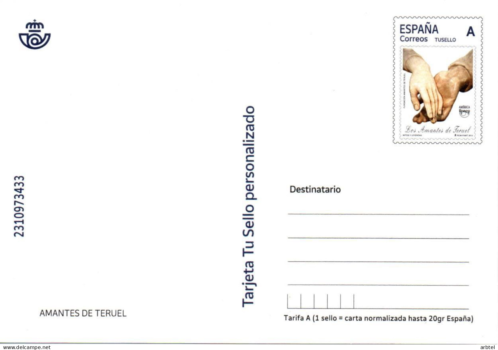 ESPAÑA SPAIN ENTERO POSTAL STATIONERY TERUEL SELLO LOS AMANTES - 1931-....