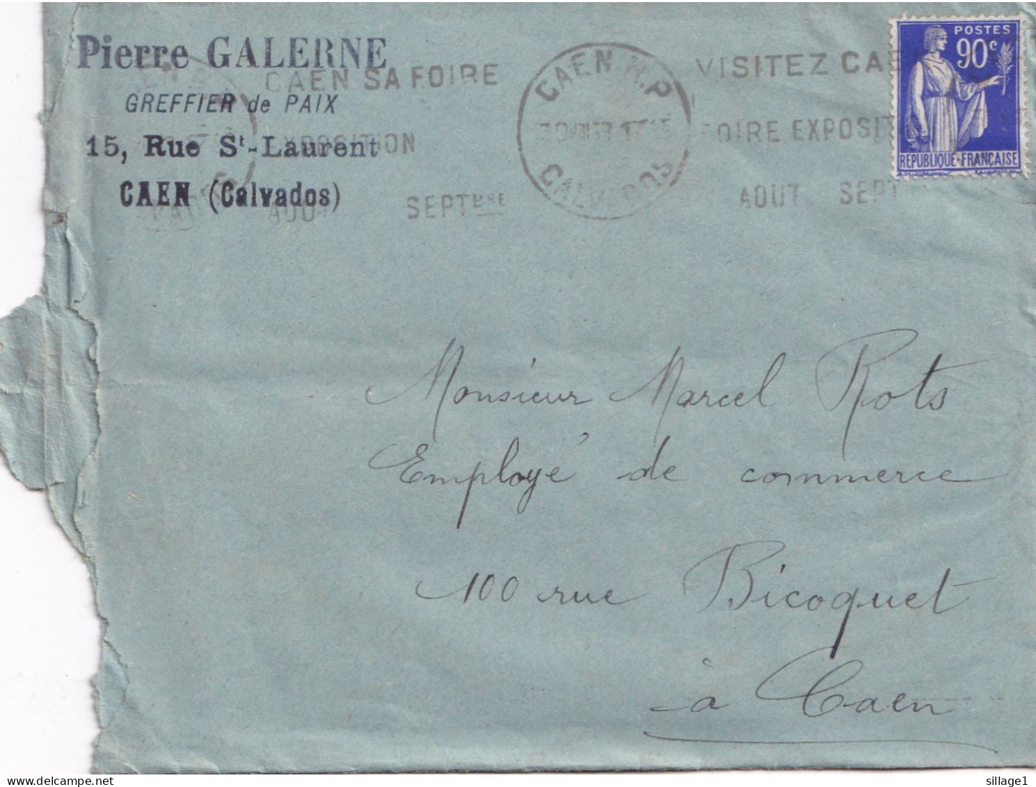 CAEN (Calvados 14 ) Greffier De La Justice De Paix De Caen  Lettre Manuscrite Signée Pierre GALERNE Du 30 AOUT 1939 - Manuscrits