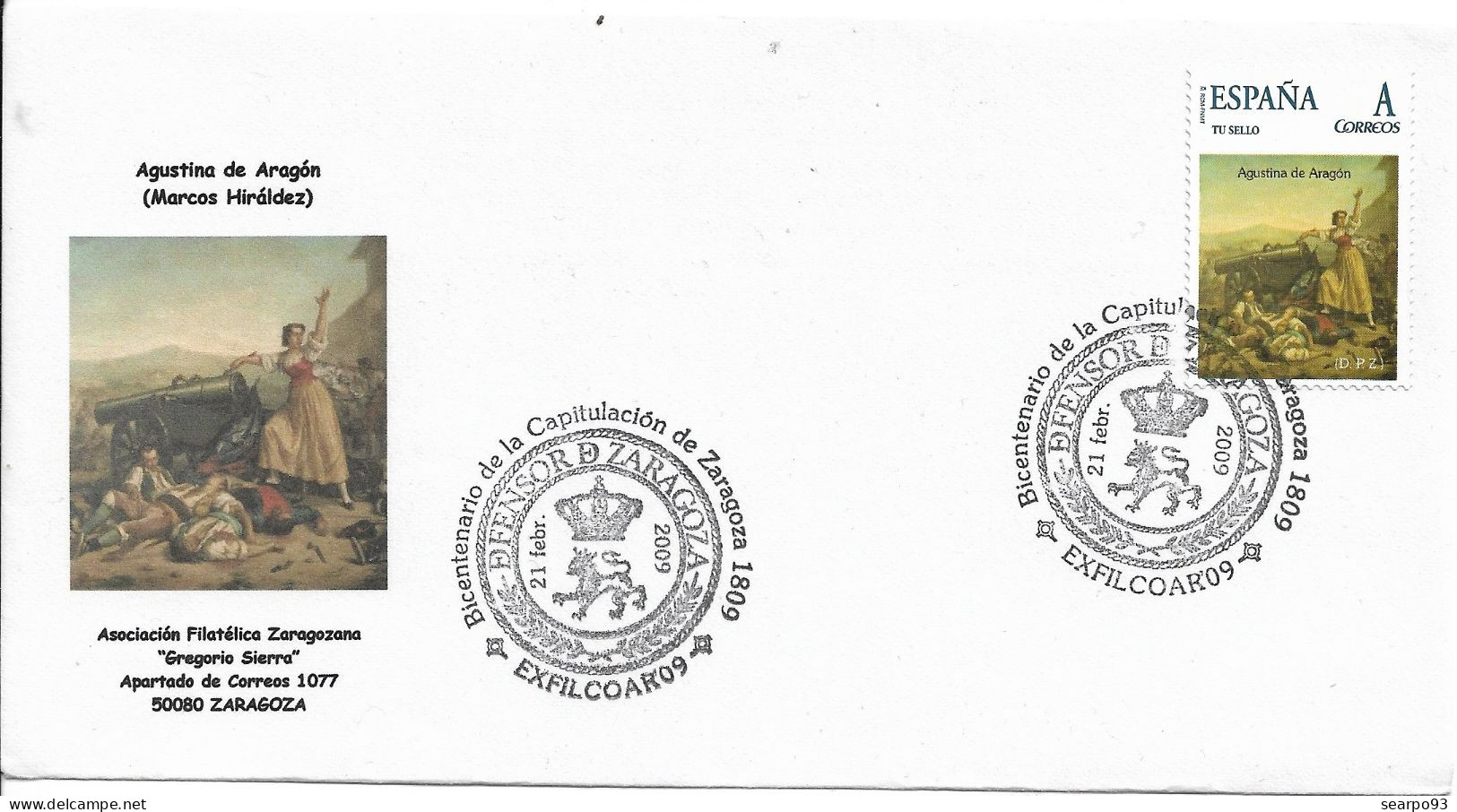 SPAIN. POSTMARK. AGUSTINA DE ARAGON. ZARAGOZA. 2009 - Otros & Sin Clasificación