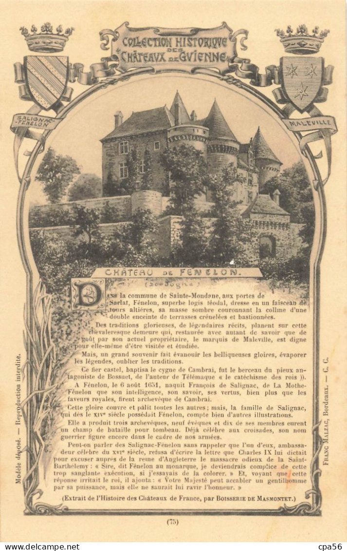 Château De FENELON - SAINTE-MONDANE Dordogne - N°75 De La Collection Historique Des Châteaux - Vente Directe X - Otros & Sin Clasificación