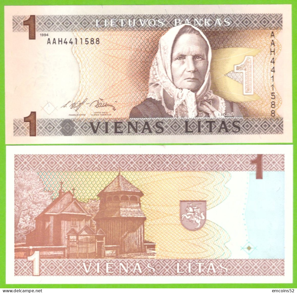 LITHUANIA  1 LITAS 1994  P-53  UNC  AAH - Litouwen