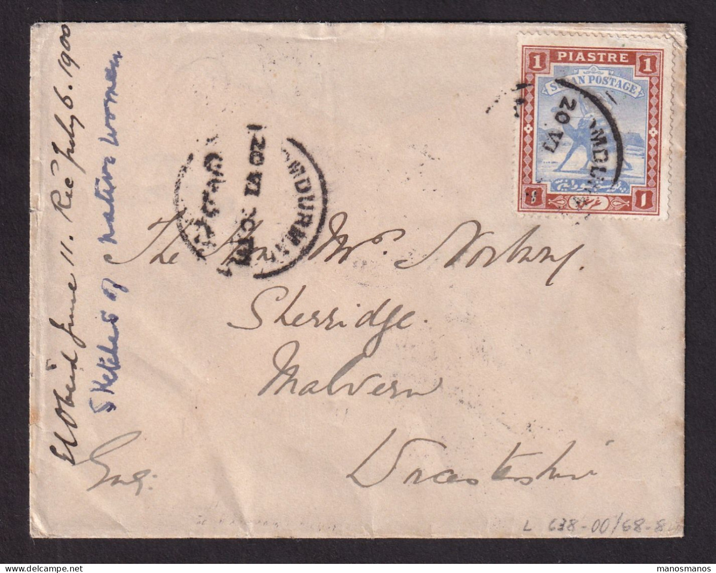 355/31 -- EGYPT The Scarcest TPO Of Egypt - Envelope Camel Stamp Sudan OMDURMAN 1900 -  Back CAIRE BENI SOUEF Ambt - 1866-1914 Khedivate Of Egypt