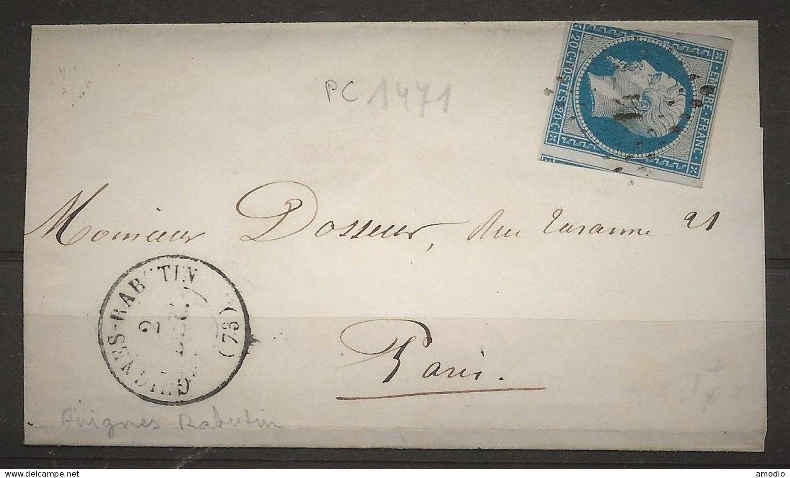 France, LSC Losange PC 1471 Guignes Rabutin (77) 02/12/57  / YT 14A - 1849-1876: Classic Period