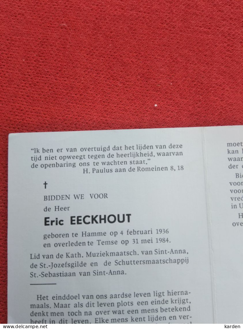 Doodsprentje Eric Eeckhout / Hamme 4/2/1936 Temse 31/5/1984 - Religion & Esotérisme