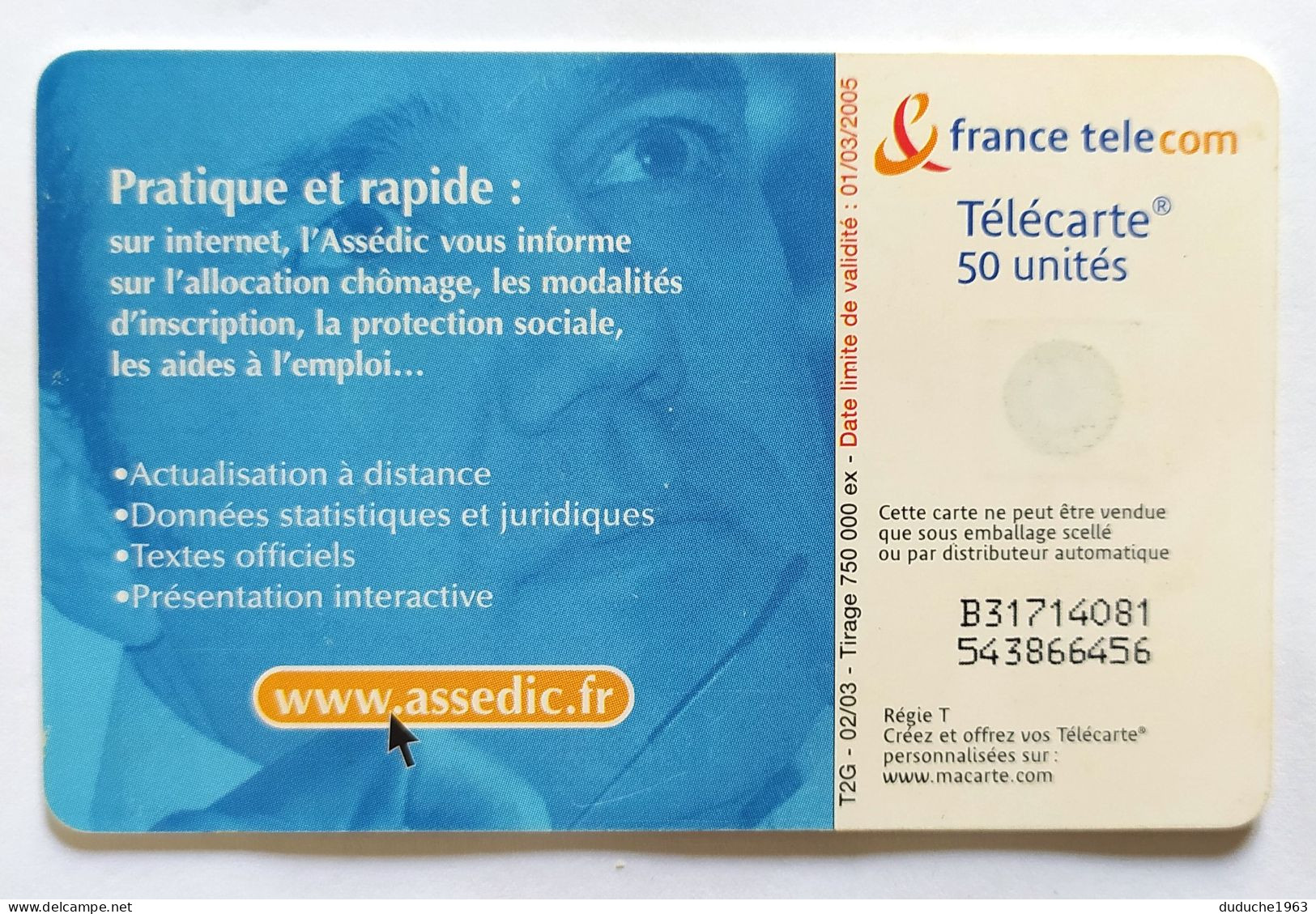 Télécarte France - Assedic - Zonder Classificatie