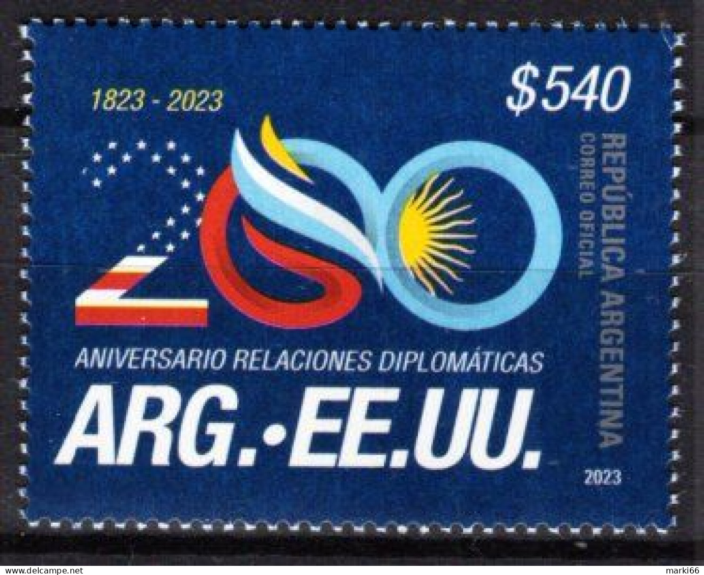 Argentina - 2023 - Argentina-USA Diplomatic Relations - 200th Anniversary - Mint Stamp - Nuevos