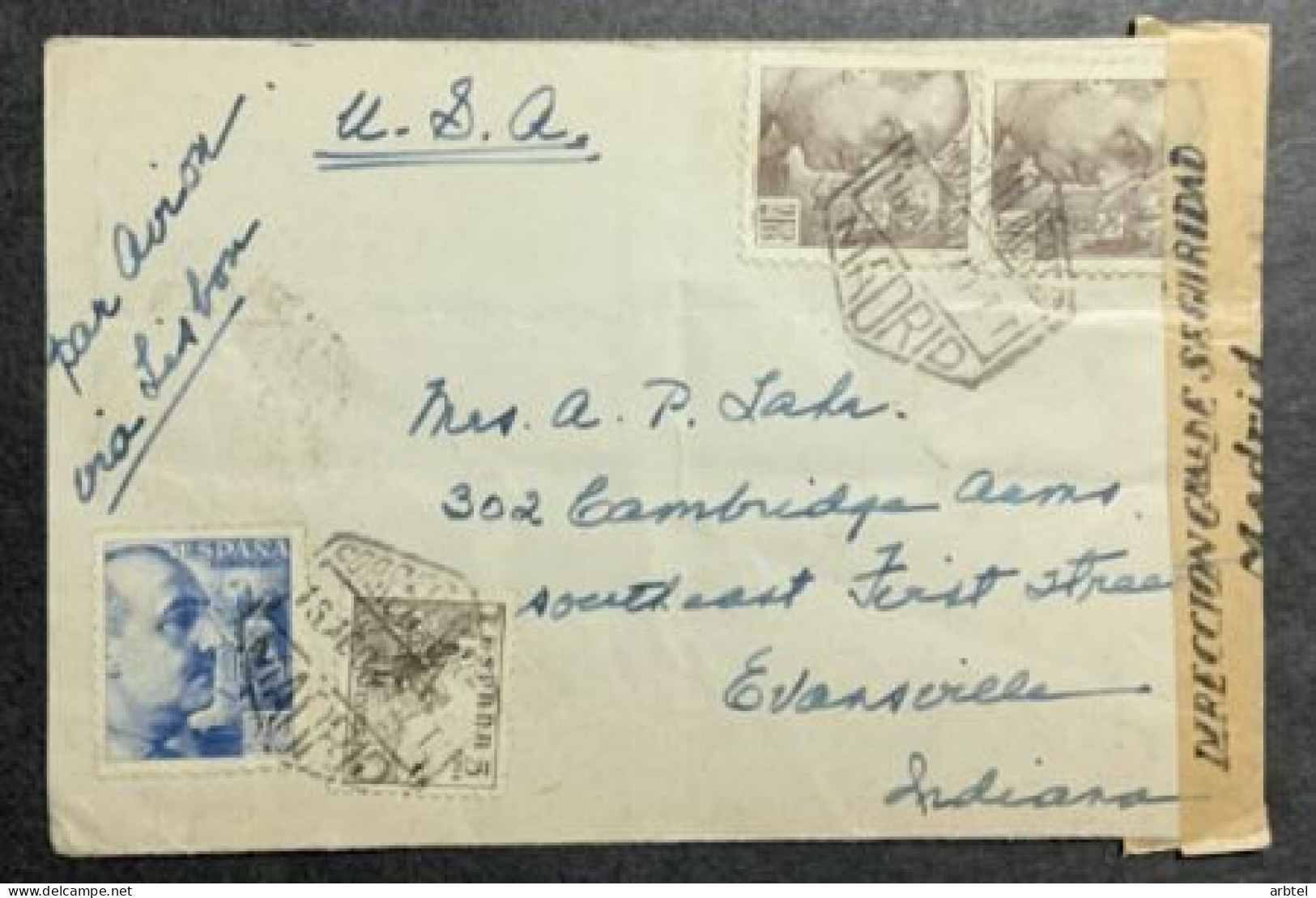 ESPAÑA SPAIN BARCELONA A USA AEREA 1940 SELLO 2 PTS SANCEZ TODA X 2 CENSURADA - Storia Postale