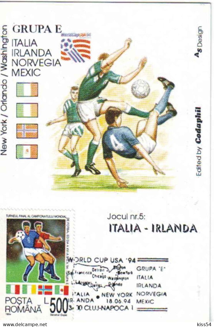 MAX 42 - 16 World Cup USA ( ITALY-EIRE ) Romania - Maximum Card - 1994 - Cartes-maximum (CM)