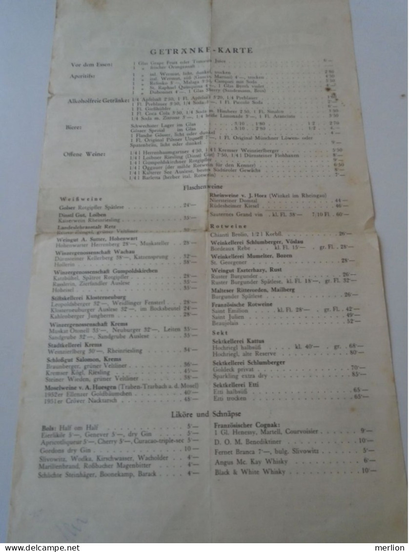 D202234 Menu, Menü-Karte Restaurant Hauswirth  Wien VI, Otto Bauer Gasse 20  -ca 1940-50's - Menú