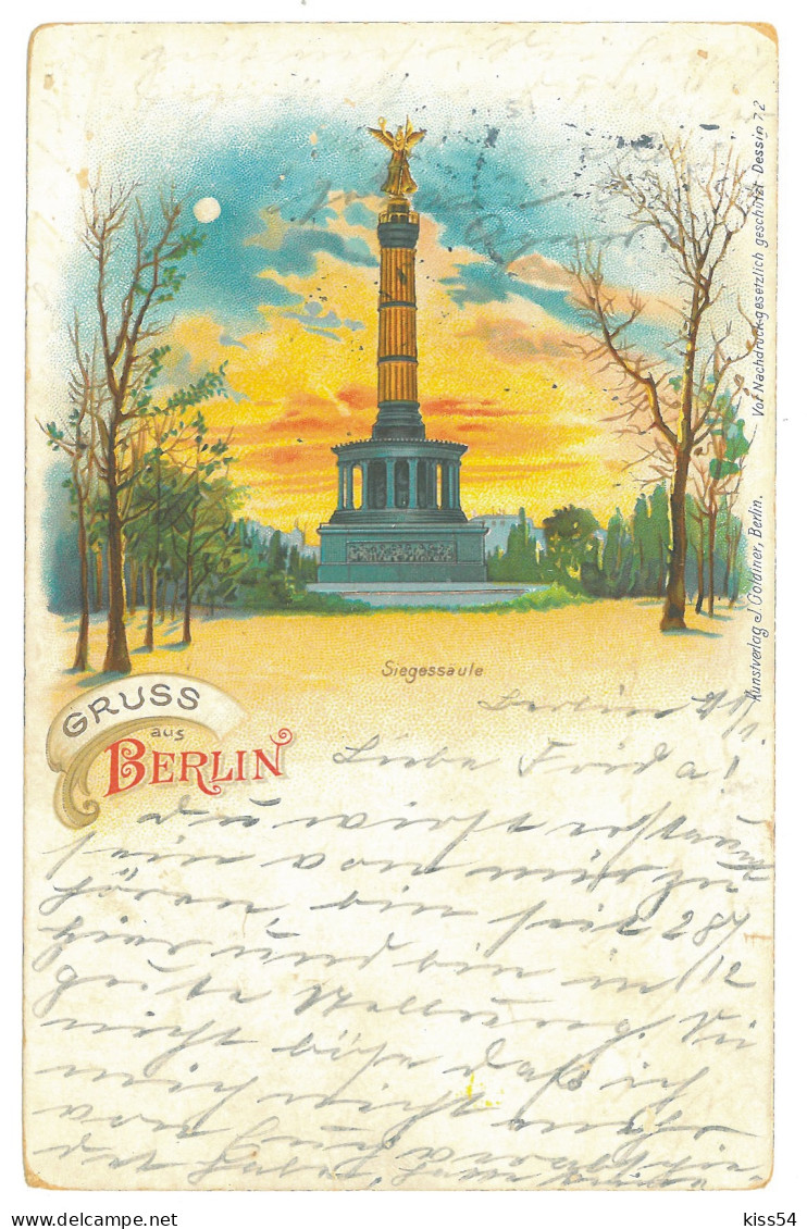 GER 60 - 16842 BERLIN, Litho, Germany - Old Postcard - Used - 1901 - Porte De Brandebourg