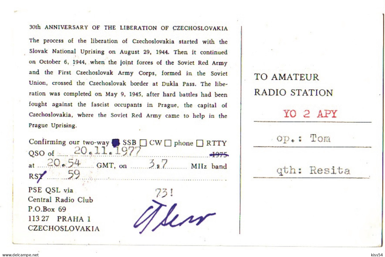 Q 42 - 278-a CZECHOSLOVAKIA - 1977 - Radio Amateur