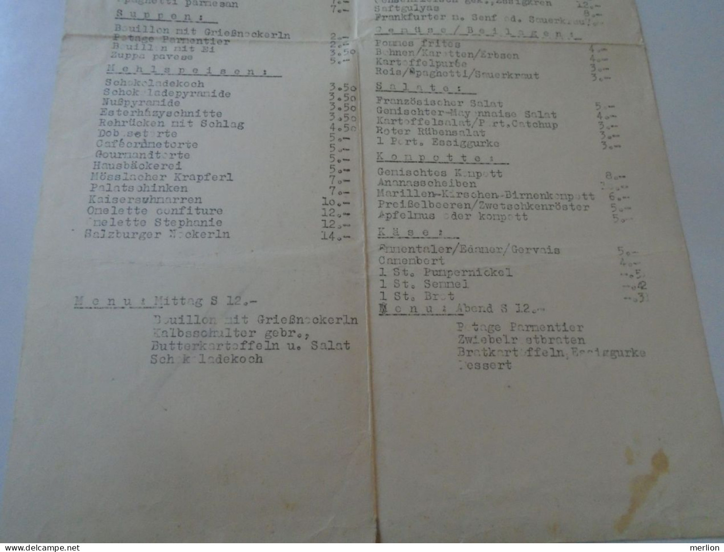 D202235 Menu, Menü-Karte Speisenkarte - Hotel Mösslacher -Velden Am Wörthersee -ca 1954 - Menükarten