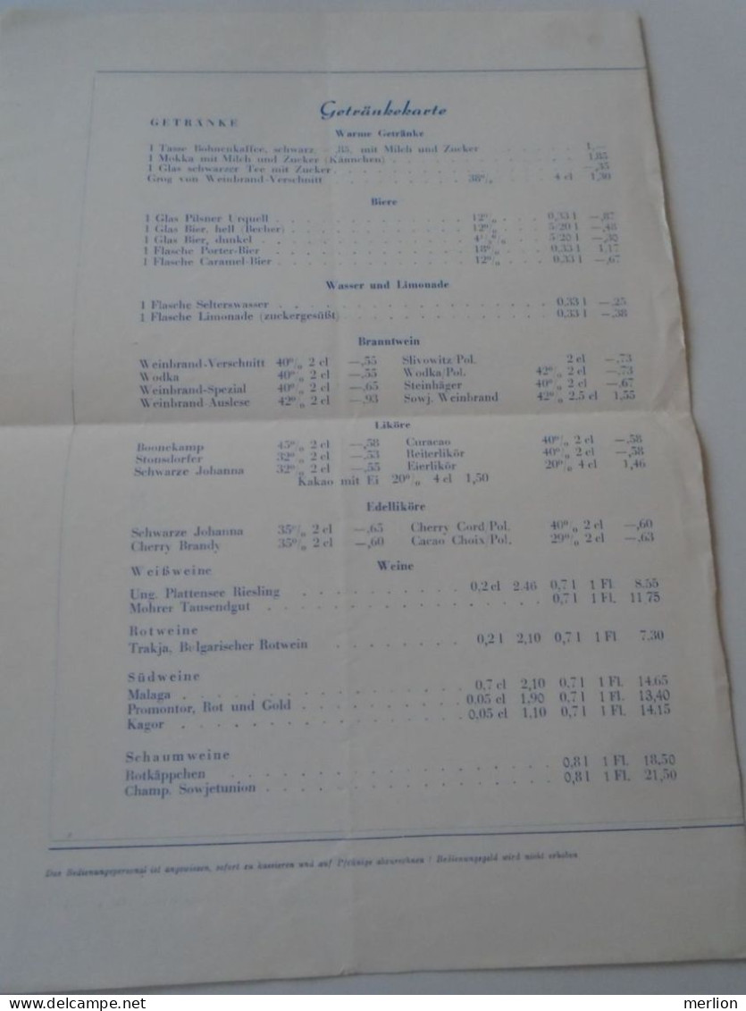 D202236  Menu, Menü-Karte Speisen-und Getränkekarte  - Ratskeller Leipzig   -ca 1955 - Menus