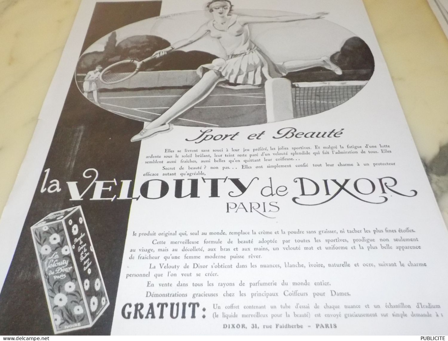 ANCIENNE PUBLICITE SPORT ET BEAUTE  LA VELOUTY DE DIXOR  1929 - Publicidad