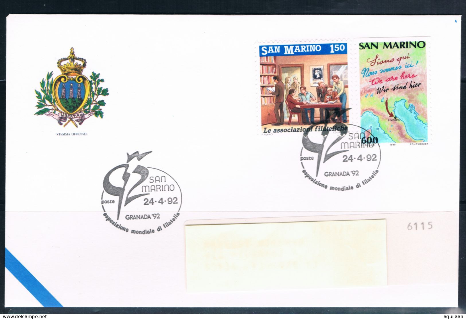 SAN MARINO 1992 - Expo Filatelico "Granada 92" , Annullo Speciale. - Briefmarkenausstellungen