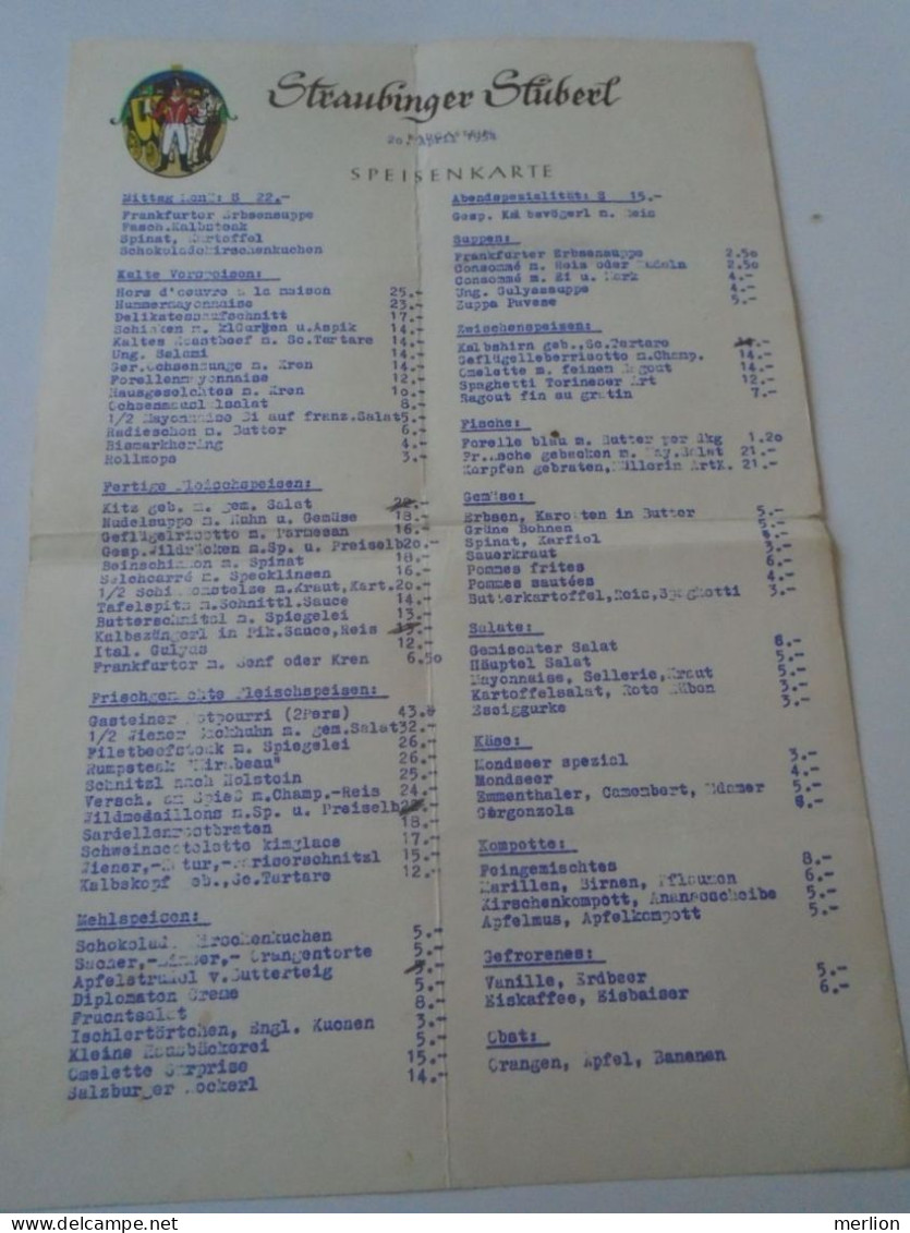 D202237   Menu, Menü-Karte Speisenkarte  - Straubinger Strüberl -Badgastein - Österreich    1954 - Menükarten