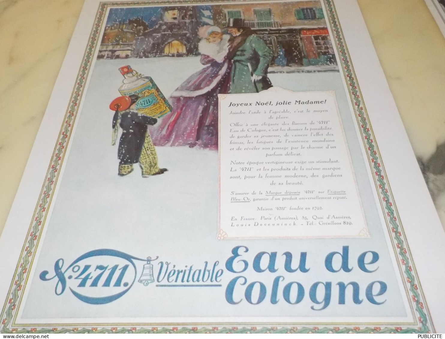 ANCIENNE PUBLICITE JOYEUX NOEL JOLIE MADAME EAU DE COLOGNE  4711  1929 - Advertising