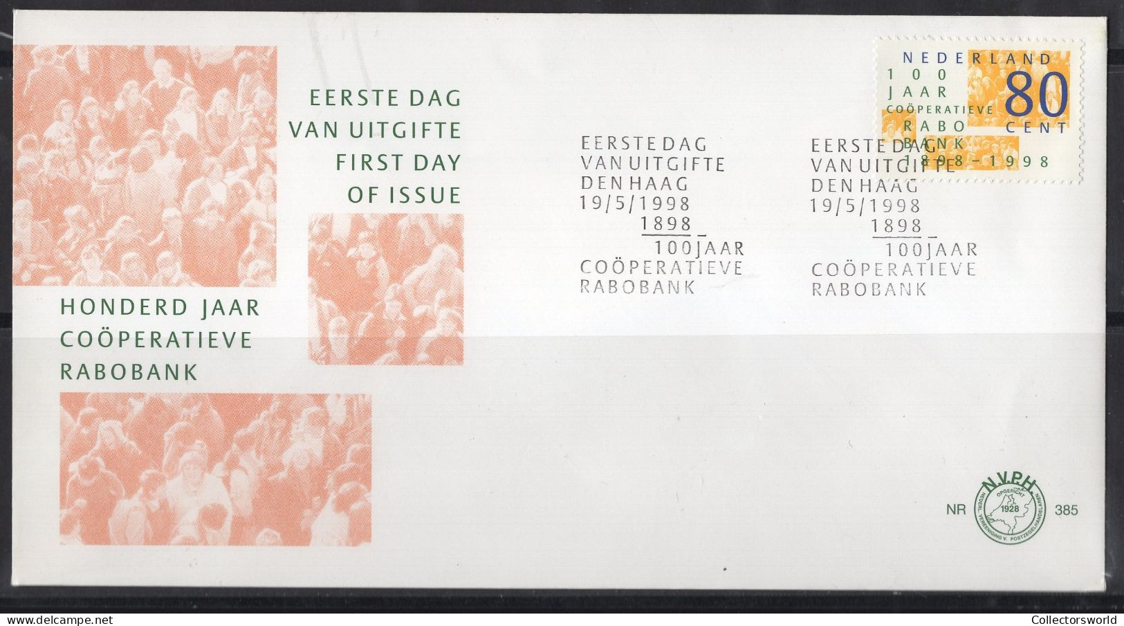 Netherlands FDC 1998 / 385 100th Ann Co-operative Rabobank - Bank - FDC