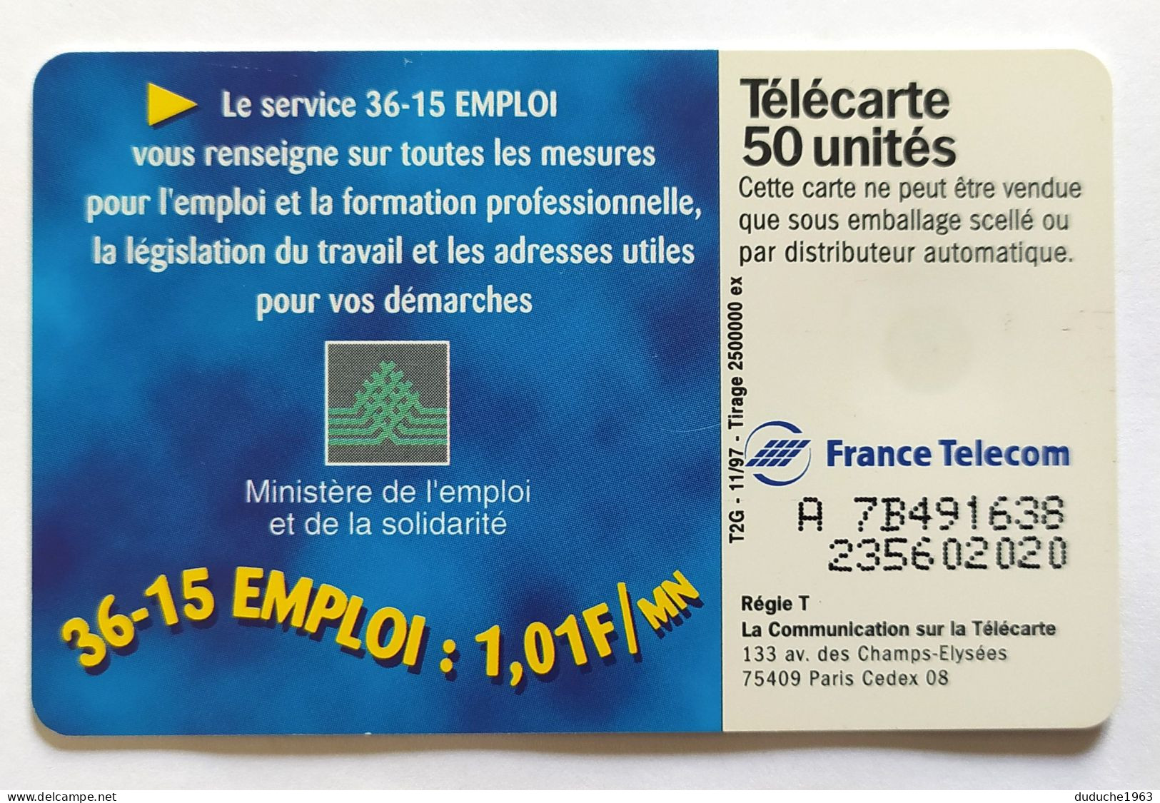 Télécarte France - 3615 Emploi - Non Classificati