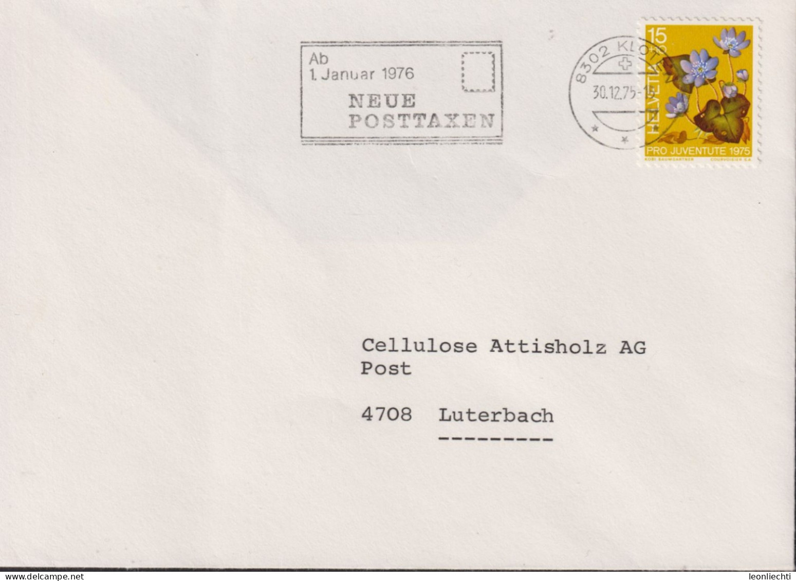 1975 Brief  NEUE POSTTAXEN, Zum:CH J253, Mi:CH 1063, Leberblümchen (an Cellulose Attisholz AG, Luterbach) - Postmark Collection