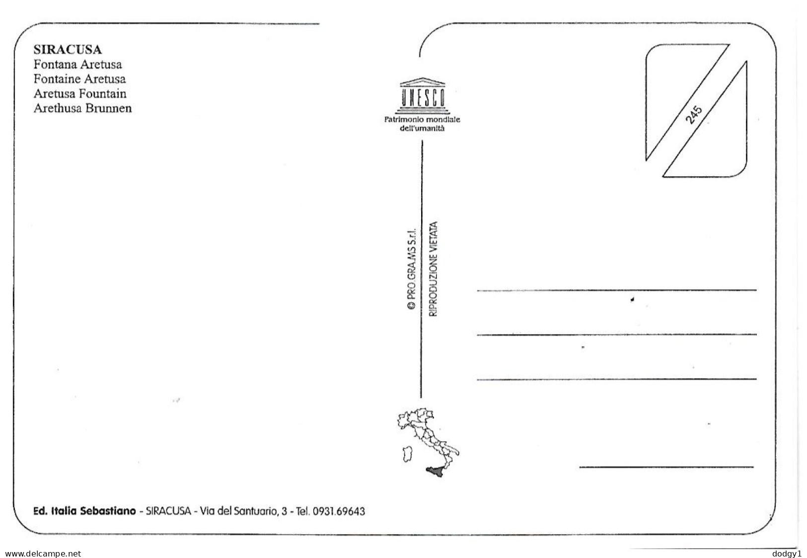 ARETUSA FOUNTAIN, SIRACUSA, SICILY, ITALY. UNUSED POSTCARD Ms1 - Siracusa