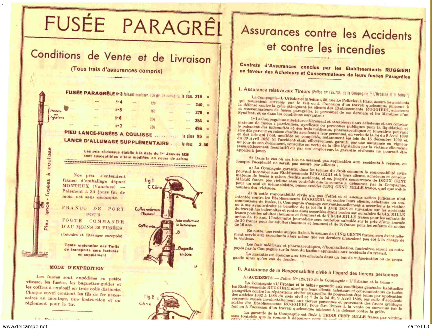 - F28913PAP - PUBLICITE - ARTIFICES AGRICOLES - FUSEES PARAGRELES - GRAPPES DETONANTES - RUGGIERI BORDEAUX -  Dépliant - Pubblicitari