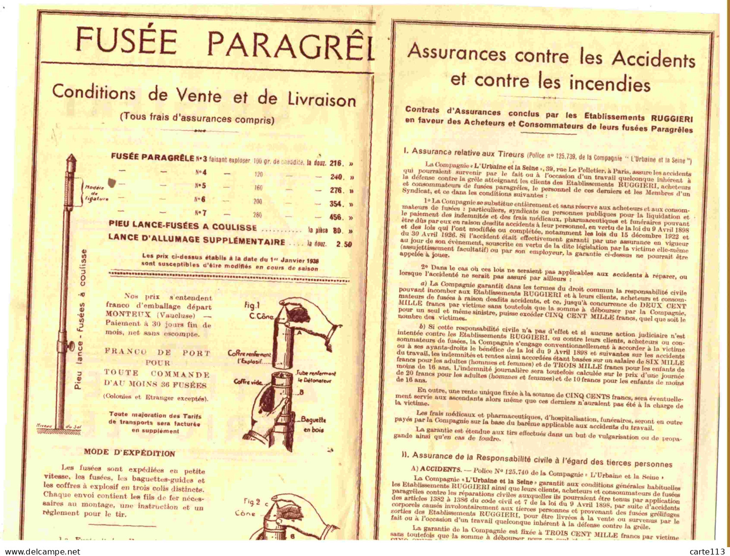 - F28913PAP - PUBLICITE - ARTIFICES AGRICOLES - FUSEES PARAGRELES - GRAPPES DETONANTES - RUGGIERI BORDEAUX -  Dépliant - Advertising