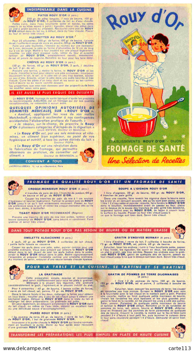 - F28869PAP - PUBLICITES - Dépliant Fromage ROUY D'OR - DIJON - 4 Pages, Recettes - Très Bon état - THEMES - Publicidad