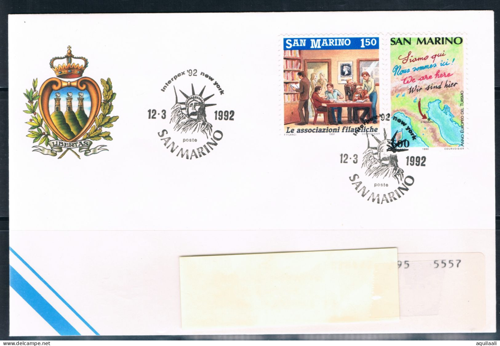 SAN MARINO 1992 - Expo Filatelico  New York "Interpex 92" , Annullo Speciale. - Briefmarkenausstellungen