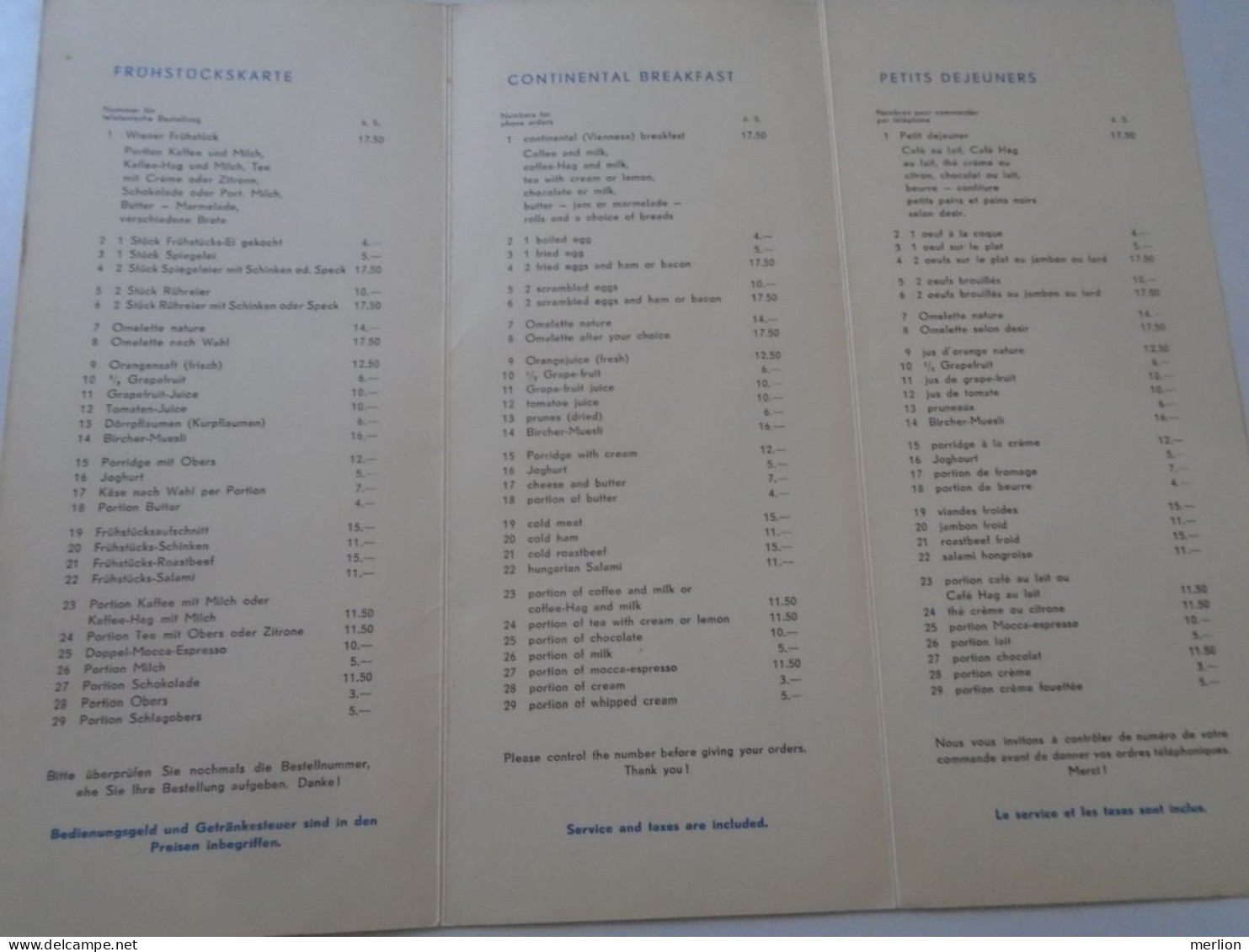 D202240   Menu, Menü-Karte Speisenkarte Frühstückskarte - Grand Hotel Panhans -Semmering  - Österreich    1960's - Menükarten