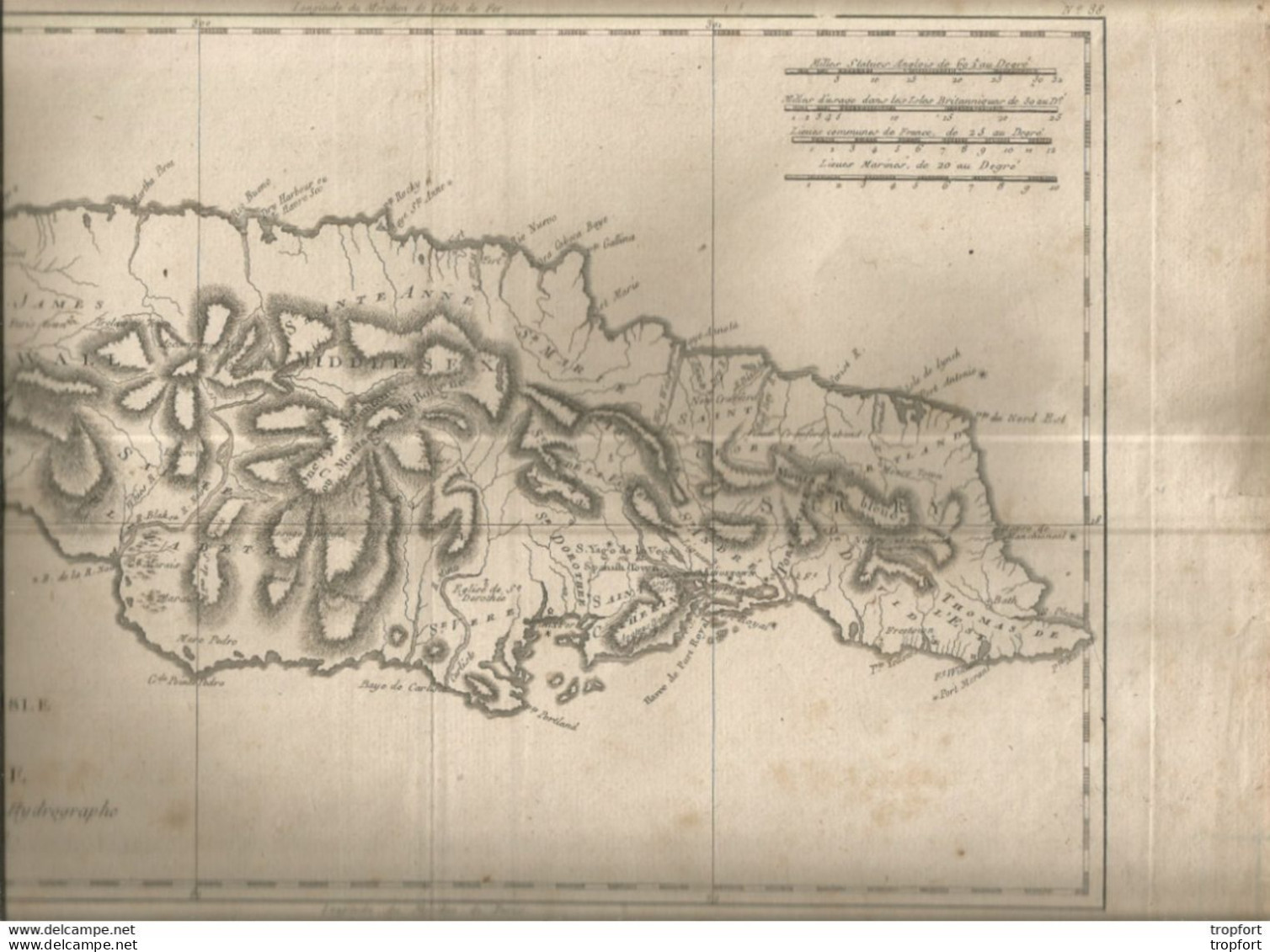 M12 Cpa / Rare CARTE ANCIENNE Originale JAMAIQUE Par BONNE Carte De L'Isle HYDROGRAPHE DE LA MARINE - Topographical Maps