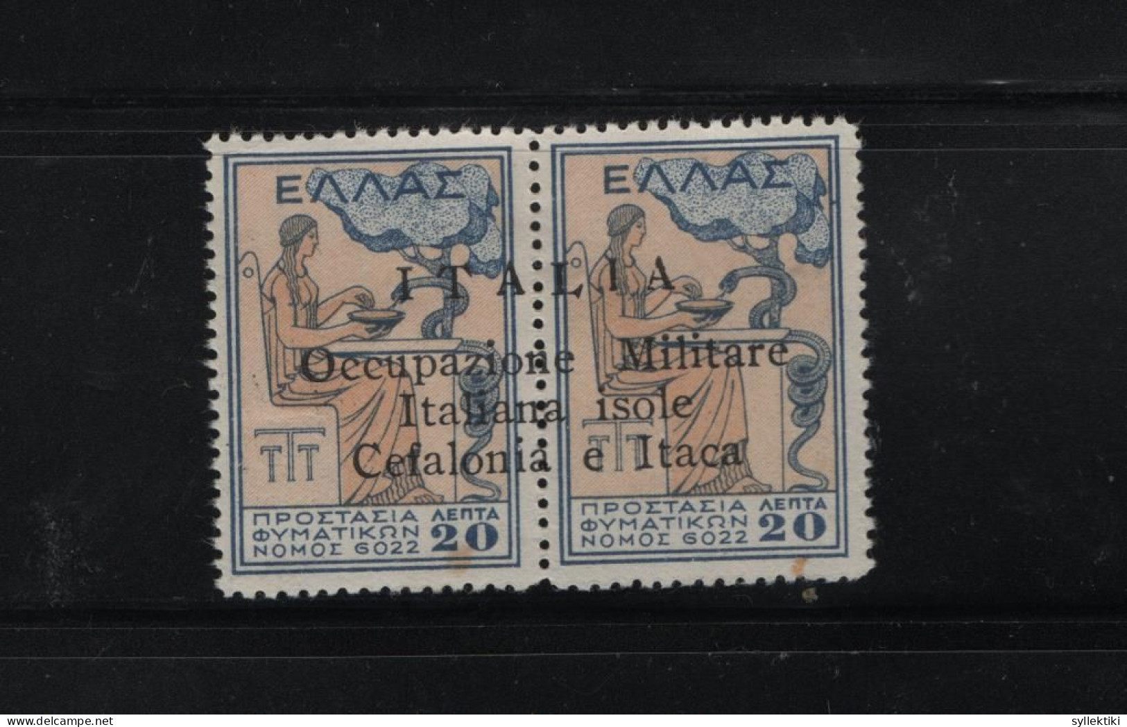 GREECE IONIAN ISLANDS 1941 20+20 LEPTA CHARITY PAIR MNH/MH STAMPS OVERPRINTED ITALIA Occupazione Militare Italiana Isole - Isole Ioniche