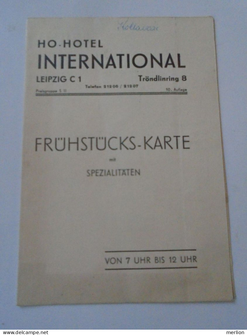 D202241 Menu, Menü-Karte Speisenkarte Frühstückskarte - HO Hotel International  LEIPZIG  -DDR Germany   1954 - Menú