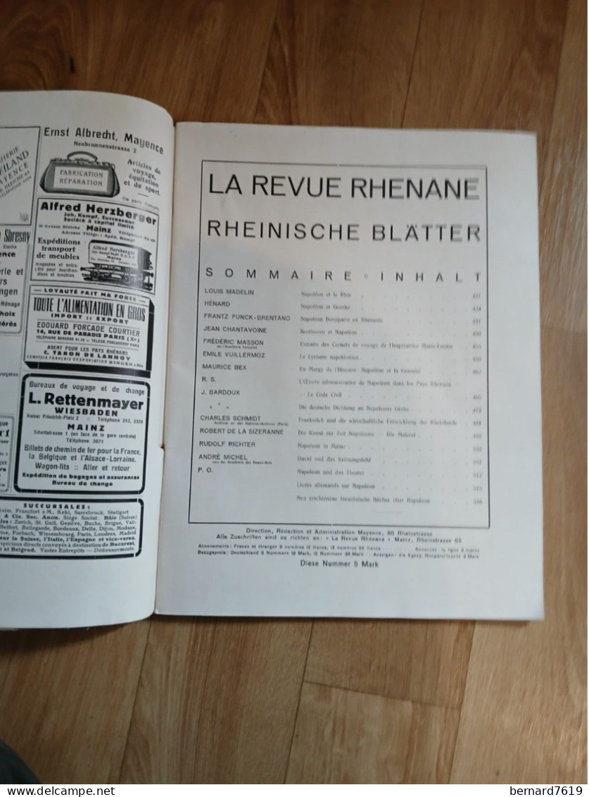 Livre La Revue  Rhenane - Eheinische Blatter  N) 8  Annee 1921 -  Napoleon Et La Rhenanie - Lorraine - Vosges