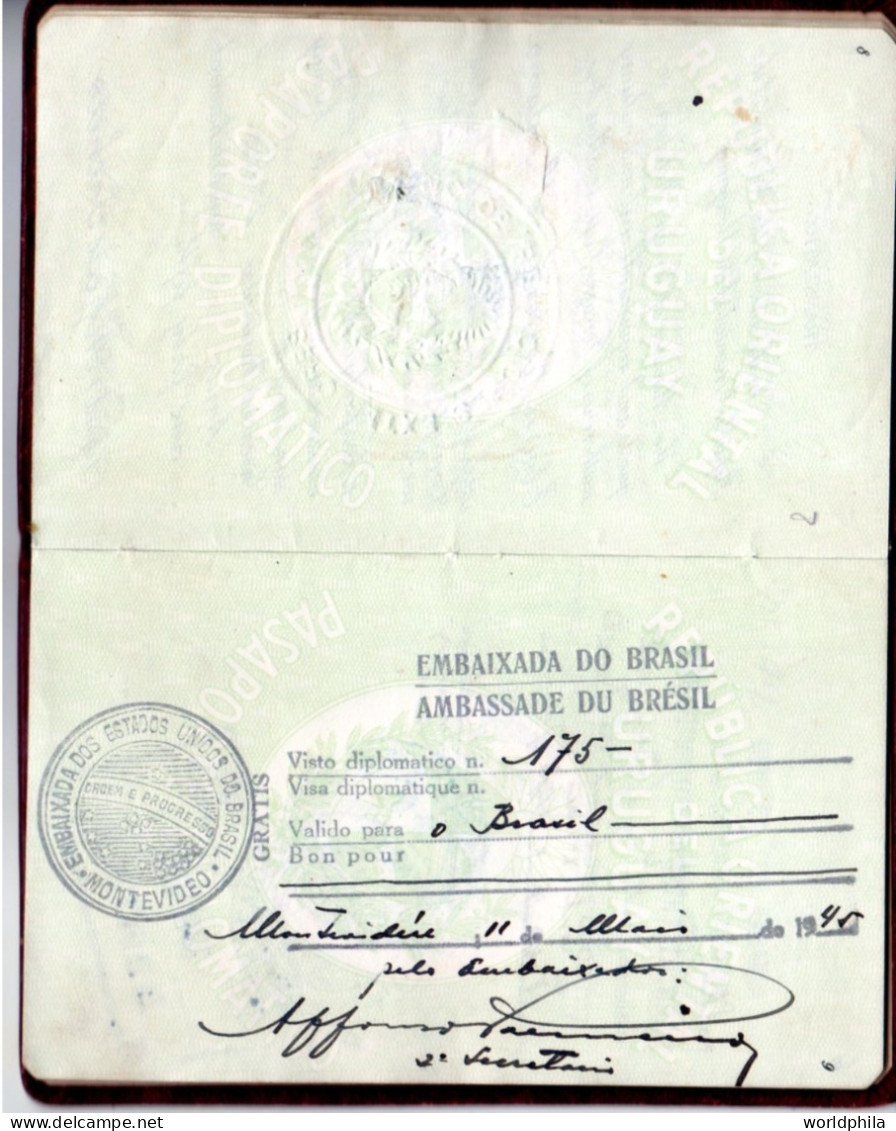 Uruguay End of WWII 1945-9 much travelled document, Europe & Latin America, signed Diplomatic Passport History document