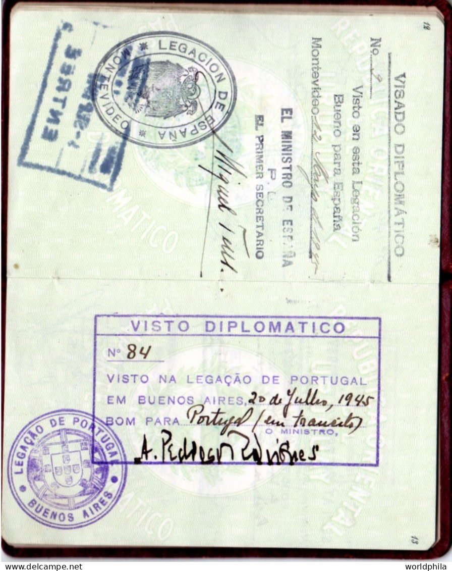 Uruguay End of WWII 1945-9 much travelled document, Europe & Latin America, signed Diplomatic Passport History document