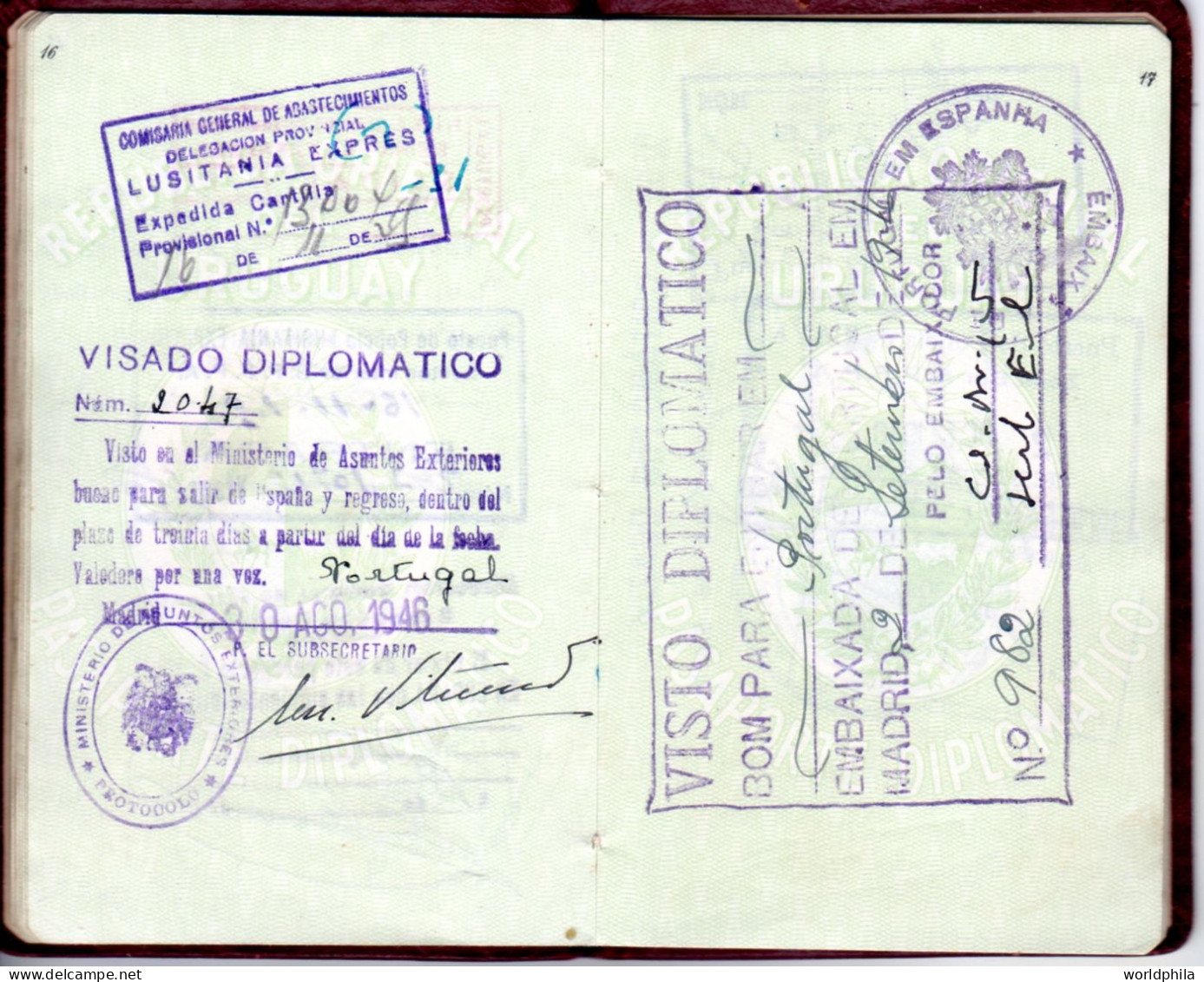 Uruguay End of WWII 1945-9 much travelled document, Europe & Latin America, signed Diplomatic Passport History document