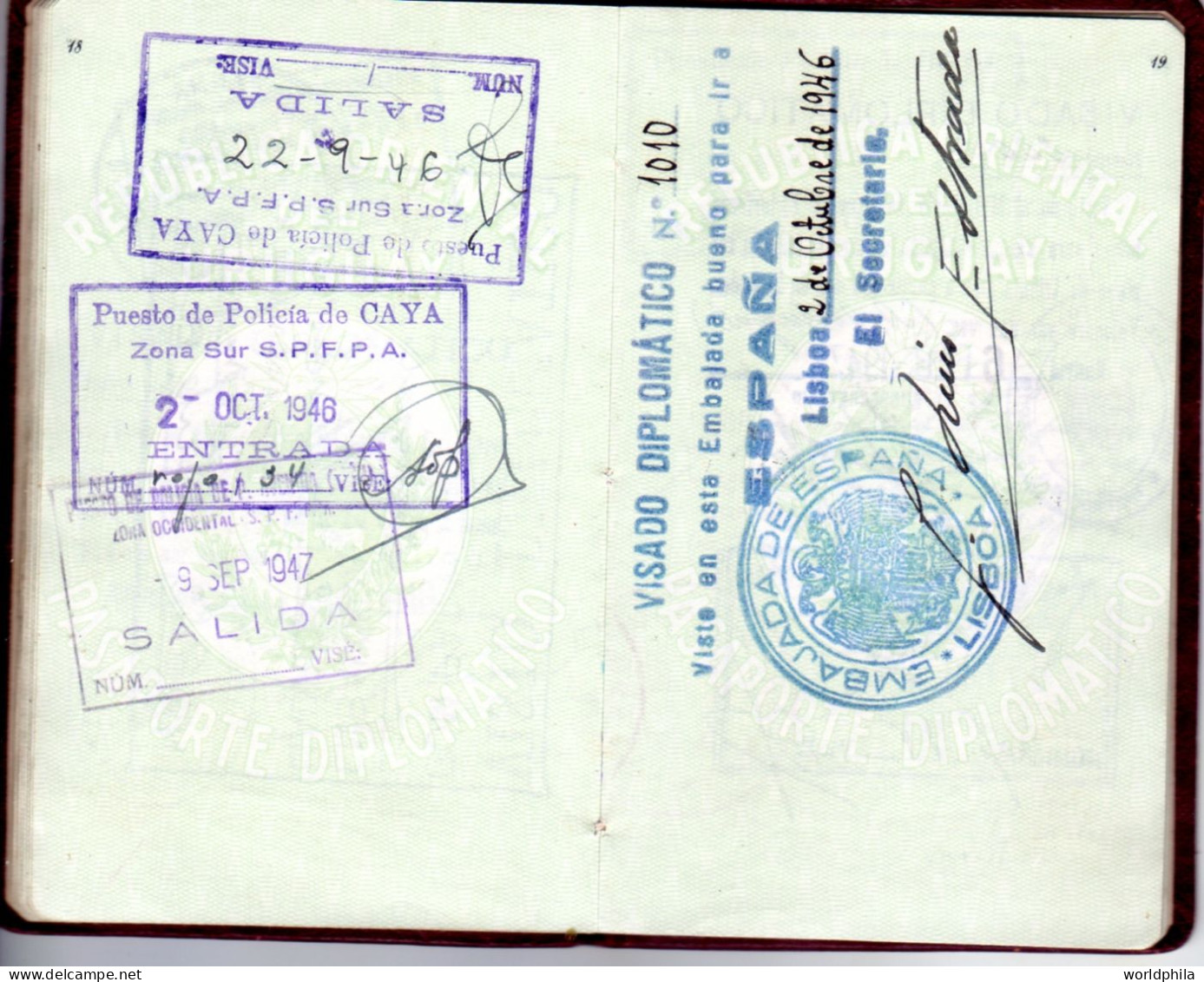 Uruguay End of WWII 1945-9 much travelled document, Europe & Latin America, signed Diplomatic Passport History document