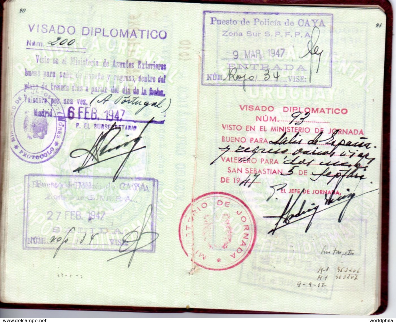 Uruguay End of WWII 1945-9 much travelled document, Europe & Latin America, signed Diplomatic Passport History document