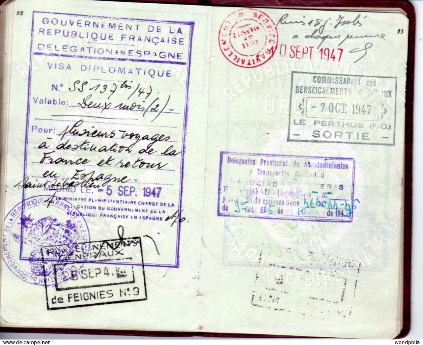 Uruguay End of WWII 1945-9 much travelled document, Europe & Latin America, signed Diplomatic Passport History document