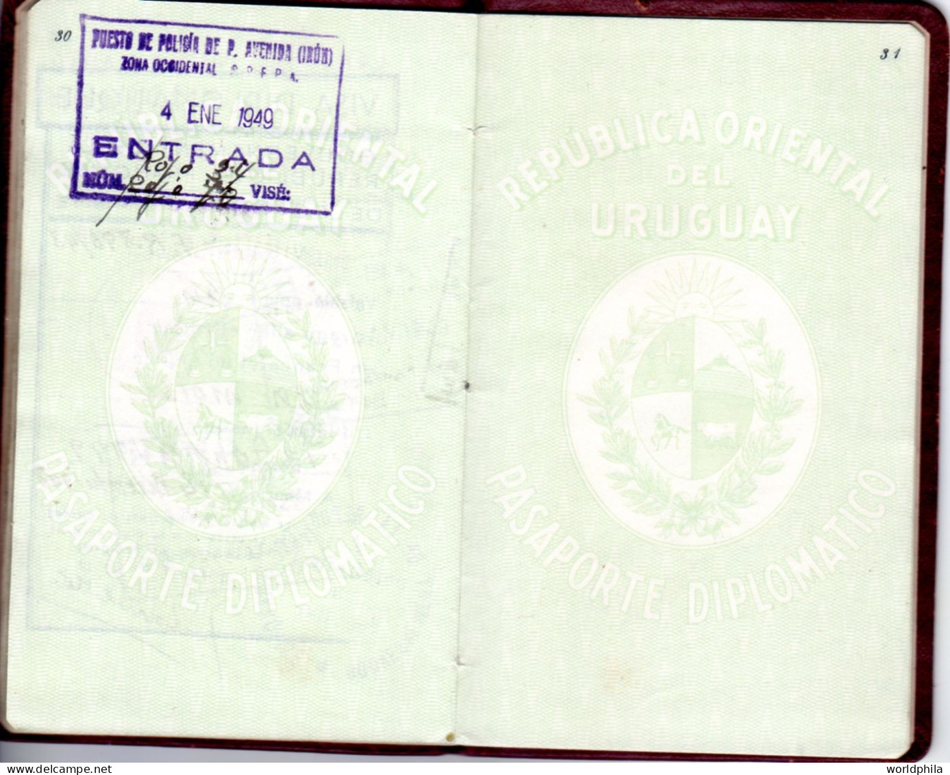 Uruguay End of WWII 1945-9 much travelled document, Europe & Latin America, signed Diplomatic Passport History document