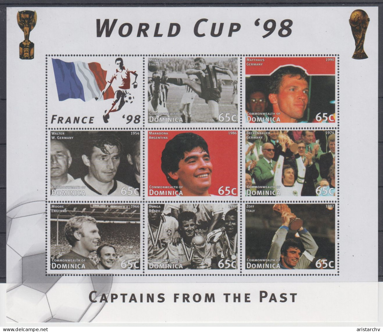 DOMINICA 1998 FOOTBALL WORLD CUP 2 S/SHEETS 2 SHEETLETS AND 6 STAMPS - 1998 – Francia