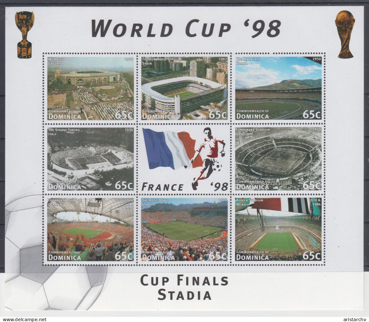 DOMINICA 1998 FOOTBALL WORLD CUP 2 S/SHEETS 2 SHEETLETS AND 6 STAMPS - 1998 – France