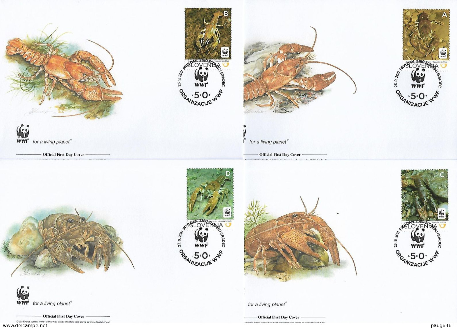 SLOVENIE  2011 4 FDC WWF-ECREVISSES YVERT N°752/755 - FDC